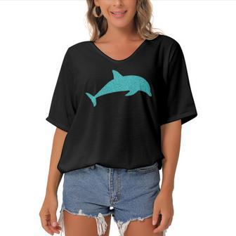 Blue Dolphin Animal Lovers Gift Women's Bat Sleeves V-Neck Blouse | Mazezy