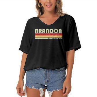Brandon Gift Name Personalized Funny Retro Vintage Birthday Women's Bat Sleeves V-Neck Blouse | Mazezy