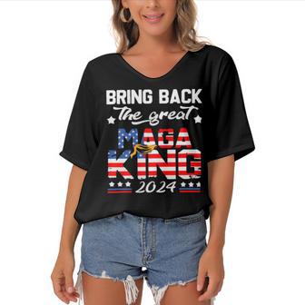 Bring Back The Great Maga King 2024 4Th Of July Trump 2024T President Trump Tee Republican Anti Biden Women's Bat Sleeves V-Neck Blouse | Favorety DE