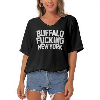 Buffalo Fucking New York - Bflo City 716 Ny Retro Distressed Women's Bat Sleeves V-Neck Blouse | Mazezy