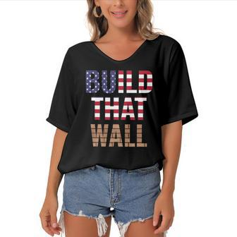 Build That Wall Pro Trump Women's Bat Sleeves V-Neck Blouse | Mazezy