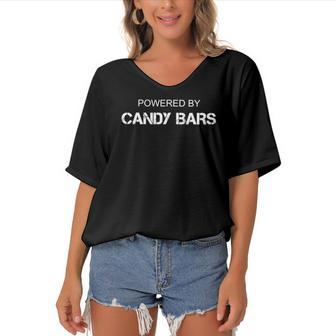 Candy Bar Lover - Powered By Candy Bars Women's Bat Sleeves V-Neck Blouse | Mazezy