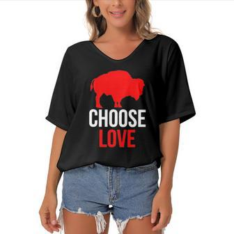 Choose Love Buffalo Stop Hate End Racism Women's Bat Sleeves V-Neck Blouse | Mazezy