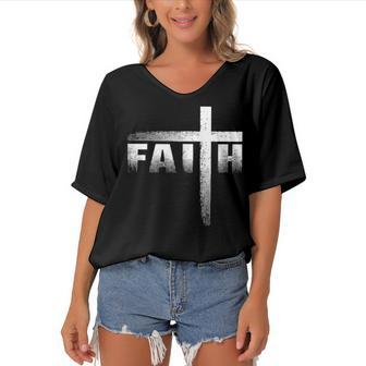 Christian Faith & Cross Christian Faith & Cross Women's Bat Sleeves V-Neck Blouse | Mazezy