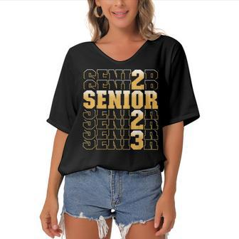 Class Of 2023 Senior 2023 Graduation Or First Day Of School Women's Bat Sleeves V-Neck Blouse | Mazezy