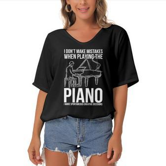 Classical Music Pianist Piano Musician Gift Piano Women's Bat Sleeves V-Neck Blouse | Mazezy
