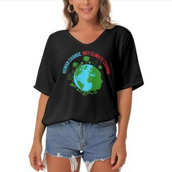 Climate Change Action Justice Cool Earth Day Lovers Gift Women's Bat Sleeves V-Neck Blouse | Mazezy