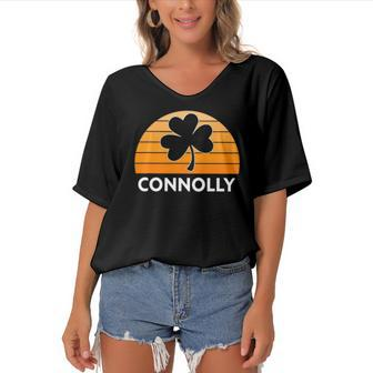 Connolly Irish Family Name Vintage Retro Women's Bat Sleeves V-Neck Blouse | Mazezy