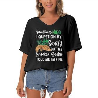 Crested Gecko Sometimes I Question My Sanity Women's Bat Sleeves V-Neck Blouse | Mazezy
