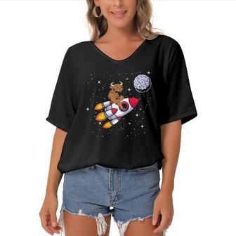 Cryptocurrency Blockchain Bullishes To The Moon Women's Bat Sleeves V-Neck Blouse | Mazezy