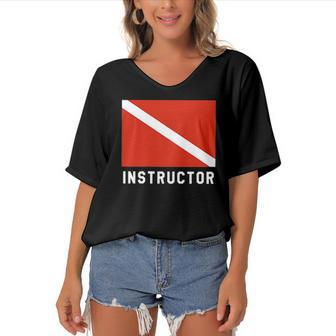 Dive Instructor Scuba Diving Tee Women's Bat Sleeves V-Neck Blouse | Mazezy