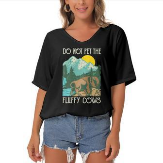 Do Not Pet The Fluffy Cows - Bison Buffalo Lover Wildlife Women's Bat Sleeves V-Neck Blouse | Mazezy