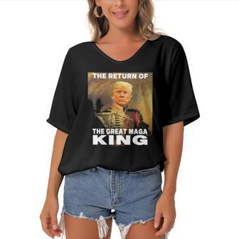 Donald Trump 2024 Ultra Maga The Return Of The Great Maga King Women's Bat Sleeves V-Neck Blouse | Mazezy