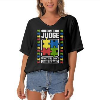 Dont Judge What You Dont Understand Autism Awareness Women's Bat Sleeves V-Neck Blouse | Mazezy