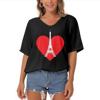 Eiffel Tower Heart For Paris Downtown France City Of Love Women's Bat Sleeves V-Neck Blouse | Mazezy