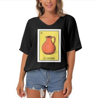 El Cantarito Lottery Gift The Clay Jug Card Mexican Lottery Women's Bat Sleeves V-Neck Blouse | Mazezy