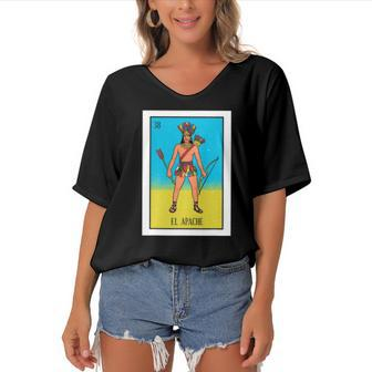 El Indio Lottery Gift The Indian Card Mexican Lottery Women's Bat Sleeves V-Neck Blouse | Mazezy