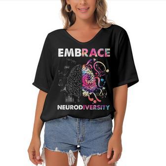 Embrace Neurodiversity Funny V4 Women's Bat Sleeves V-Neck Blouse | Favorety DE