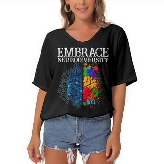 Embrace Neurodiversity Women's Bat Sleeves V-Neck Blouse | Favorety