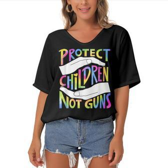 Enough End Gun Violence Stop Gun Protect Children Not Guns Women's Bat Sleeves V-Neck Blouse | Mazezy