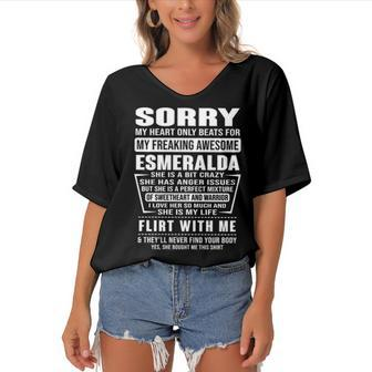 Esmeralda Name Gift Sorry My Heart Only Beats For Esmeralda Women's Bat Sleeves V-Neck Blouse - Seseable
