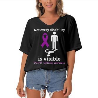 Every Disability Is Visible Aicardi Syndrome Awareness Purple Ribbon Aicardi Syndrome Support Aicardi Syndrome Awareness Women's Bat Sleeves V-Neck Blouse | Favorety AU