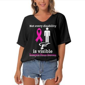 Every Disability Is Visible Eosinophilic Disease Awareness Pink Ribbon Eosinophilic Disease Eosinophilic Disease Awareness Women's Bat Sleeves V-Neck Blouse | Favorety CA