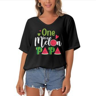 Family One In A Melon Papa Birthday Party Matching Family Women's Bat Sleeves V-Neck Blouse | Mazezy