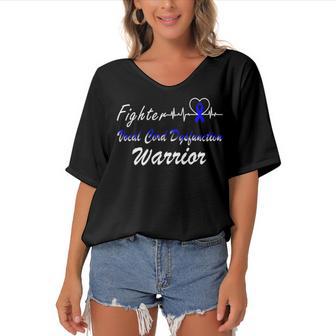 Fighter Vocal Cord Dysfunction Warrior Heartbeat Blue Ribbon Vcd Vocal Cord Dysfunction Awareness Women's Bat Sleeves V-Neck Blouse | Favorety