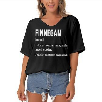 Finnegan Name Gift Finnegan Funny Definition Women's Bat Sleeves V-Neck Blouse - Seseable