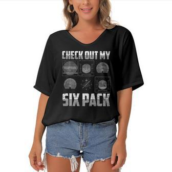 Flying Airplane Gift Check Out My Six Pack Funny Pilot Women's Bat Sleeves V-Neck Blouse | Mazezy