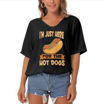 Franks Sausages Funny Hotdog Im Just Here For The Hot Dogs Women's Bat Sleeves V-Neck Blouse | Mazezy AU