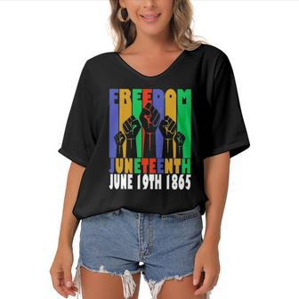 Freedom Juneteenth June 19Th 1865 Black Freedom Independence Women's Bat Sleeves V-Neck Blouse | Mazezy