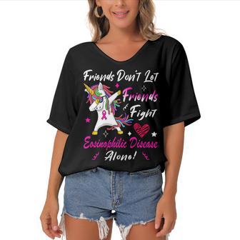 Friends Dont Let Friends Fight Eosinophilic Disease Alone Pink Ribbon Eosinophilic Disease Eosinophilic Disease Awareness Women's Bat Sleeves V-Neck Blouse | Favorety CA