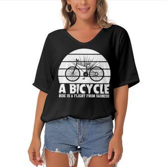 Funny Bicycle I Ride Fun Hobby Race Quote A Bicycle Ride Is A Flight From Sadness Women's Bat Sleeves V-Neck Blouse | Favorety CA