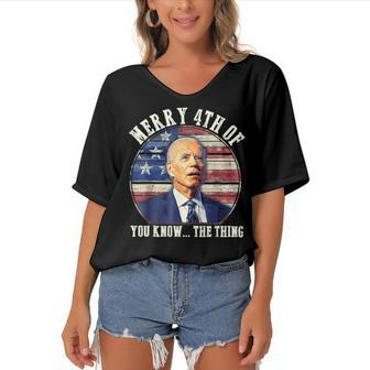 Funny Biden Merry 4Th Of You Know The Thing Anti Biden Women's Bat Sleeves V-Neck Blouse | Mazezy
