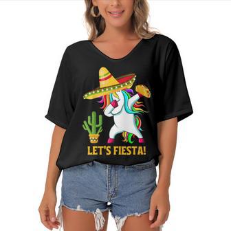 Funny Dabbing Taco Cinco De May Mexican Food V4 Women's Bat Sleeves V-Neck Blouse | Favorety CA