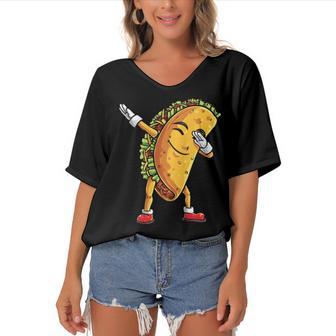 Funny Dabbing Taco Cinco De May Mexican Food V5 Women's Bat Sleeves V-Neck Blouse | Favorety DE