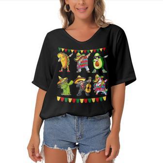 Funny Dabbing Taco Cinco De May Mexican Food V6 Women's Bat Sleeves V-Neck Blouse | Favorety