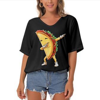 Funny Dabbing Taco Cinco De May Mexican Food Women's Bat Sleeves V-Neck Blouse | Favorety DE