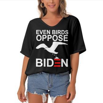 Funny Even Birds Oppose Biden Women's Bat Sleeves V-Neck Blouse | Favorety CA