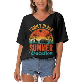 Funny Family Beach Summer Vacation Women's Bat Sleeves V-Neck Blouse | Favorety CA