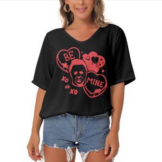 Funny Horror Valentines Day Women's Bat Sleeves V-Neck Blouse | Favorety