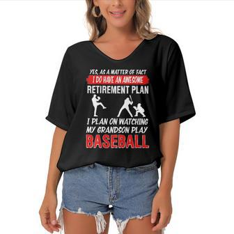 Funny I Plan On Watching My Grandson Play Baseball Women's Bat Sleeves V-Neck Blouse | Mazezy