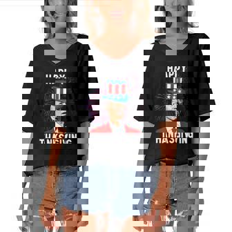 Funny Joe Biden Confused Thanksgiving For Fourth Of July Women's Bat Sleeves V-Neck Blouse | Mazezy