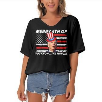 Funny Joe Biden Dazed Merry 4Th Of You Know The Thing Women's Bat Sleeves V-Neck Blouse | Mazezy