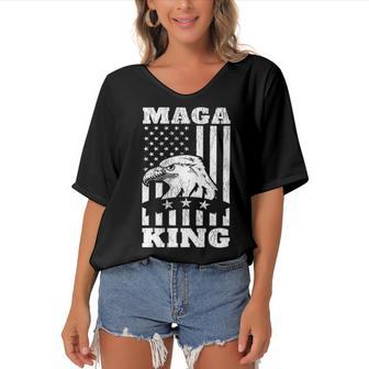 Funny Maga King Trump Supporter Gift Maga King Women's Bat Sleeves V-Neck Blouse | Favorety DE