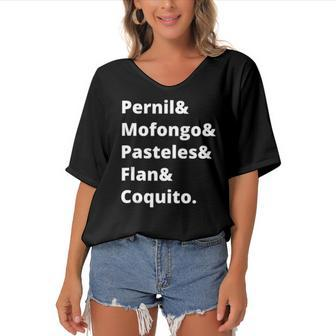Funny Puerto Rican Foodie Cuisine Food Puerto Rico Pride Women's Bat Sleeves V-Neck Blouse | Mazezy