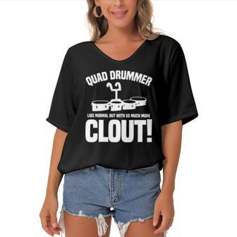 Funny Quad Drums Marching Band Drummer Women's Bat Sleeves V-Neck Blouse | Mazezy