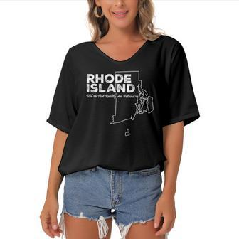 Funny Rhode Island Offensive Roast Slogan Silhouette Women's Bat Sleeves V-Neck Blouse | Mazezy